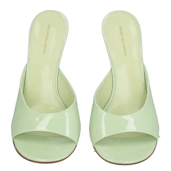 Dries Van Noten celery patent leather peep-toe emerald lucite 110mm wedges - Picture 3 of 4